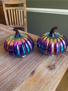 Iridescent Glass Pumpkin Pair - Multicolor Fall Decor